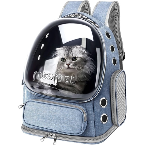 TJOUL Cat Backpack Carrier, Breathable Cat Bubble Backpack Upgrade Large Space Cat Carrier for Kitty Small Dog, Foldable Airline Approved Cats Backpack, Enlarge Transparent PetTravel Backpack (Blue)