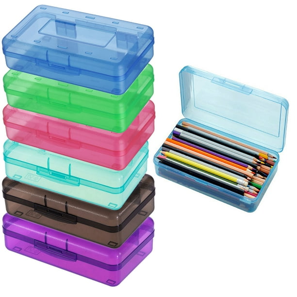 Cajas de lápices transparentes de gran capacidad con 2 cajas de plástico transparente y tapa ajustada • Organizador de almacenamiento apilable para bolígrafos, lápices y material de oficina