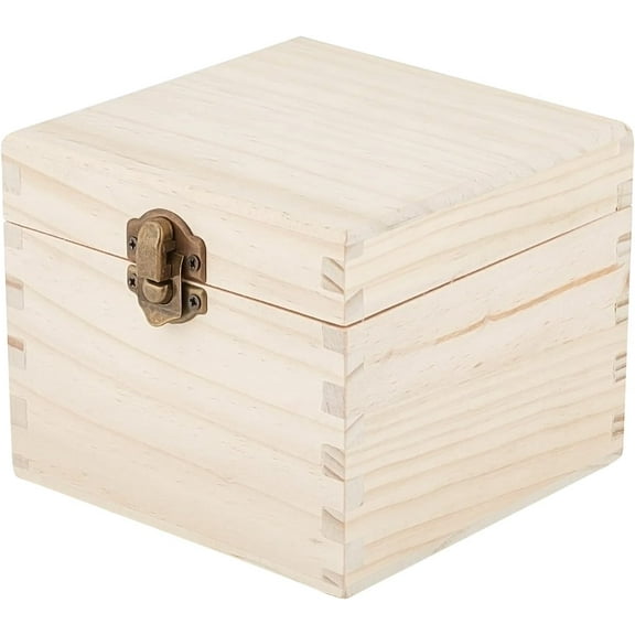 Wooden Storage Box with Lock 9 Lattices Original Color Square Wooden Storage Box