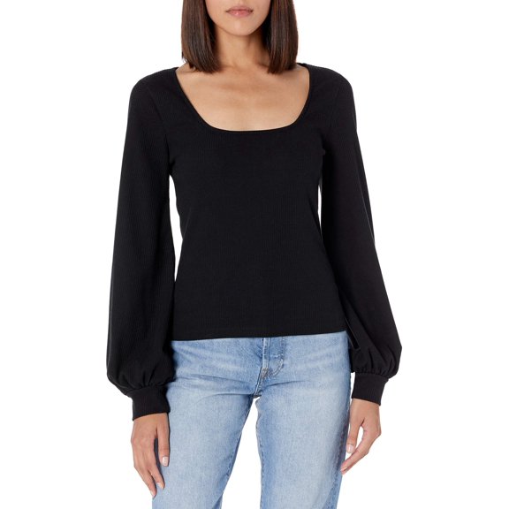 The Drop Women's @lucyswhims Square-Neck Balloon-Sleeve Top Black Size L