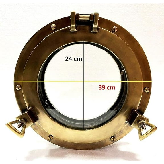 15" Canal Boat Porthole Window Antique Brown Door Window Glass Porthole Home Decor