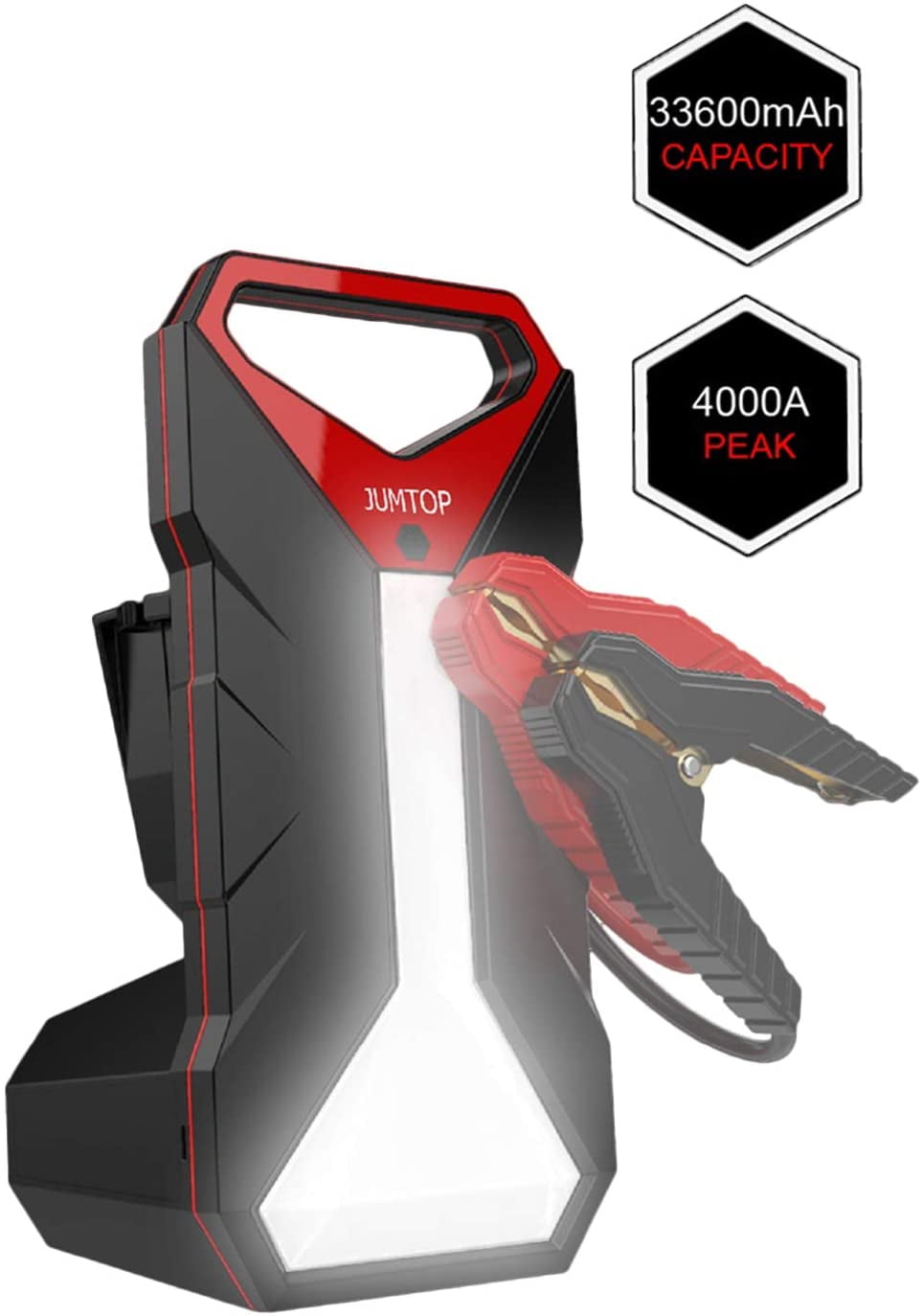 JUMTOP E18 2000A Peak Portable Car Jump Starter 8.0L Gas/6.5L Diesel Engine Auto Battery Booster & Power Bank and Phone Charger with Dual USB Smart Charging Port and LED Flashlight 