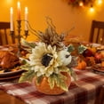 thumbnail image 5 of Large Harvest Pumpkin Figurine for Halloween Festival, Resin Tabletop Ornament with Maple Leaf and Sunflower Details, Warm Fall Decor for Living Room Desk, Entryway and Farmhouse Home Layout, 5 of 6