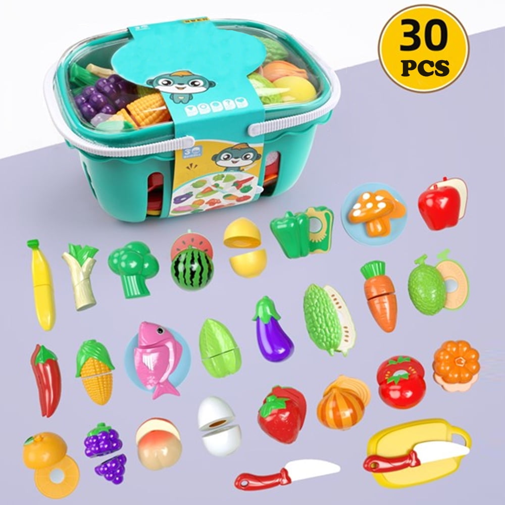 30 PCS Cutting Play Food Toy for Kids Kitchen Set, Pretend Food, Fruits