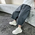 thumbnail image 6 of Boy's Baggy Capris Pants, Wide Leg Elastic Shorts Loose Casual Cropped Pants Outdoor Trousers with Pockets Gray 11Y, 6 of 6