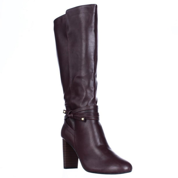 TS35 Womens TS35 Aldap Ankle Wrap Knee High Dress Boots, Dark Ruby