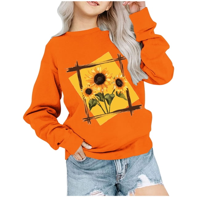 Penkiiy Chemise Orange Taille Enfants, T-shirt Enfant Tendance Imprimé Col Rond Confortable T-shirt Ample Manches Courtes Blouse Décontractée pour 1-12 Ans
