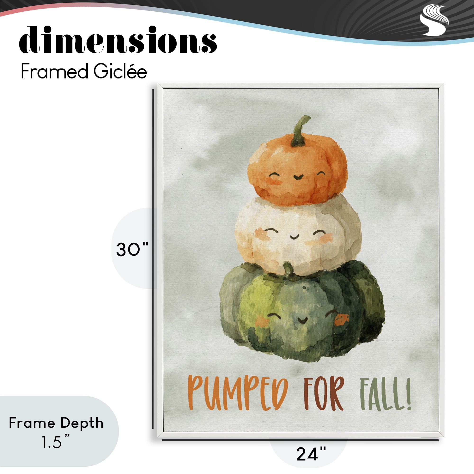 Stupell Industries Smiling Pumpkins Pumped For Fall White Framed Giclee Art, design by Ziwei Li