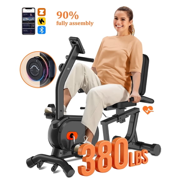 Recumbent Exercise Bike for Home - Recumbent Stationary Bike 380LBS Weight Capacity, Recumbent Bike with Smart APP, 16-Level Resistance, Heart Rate Handle, Comfortable Seat