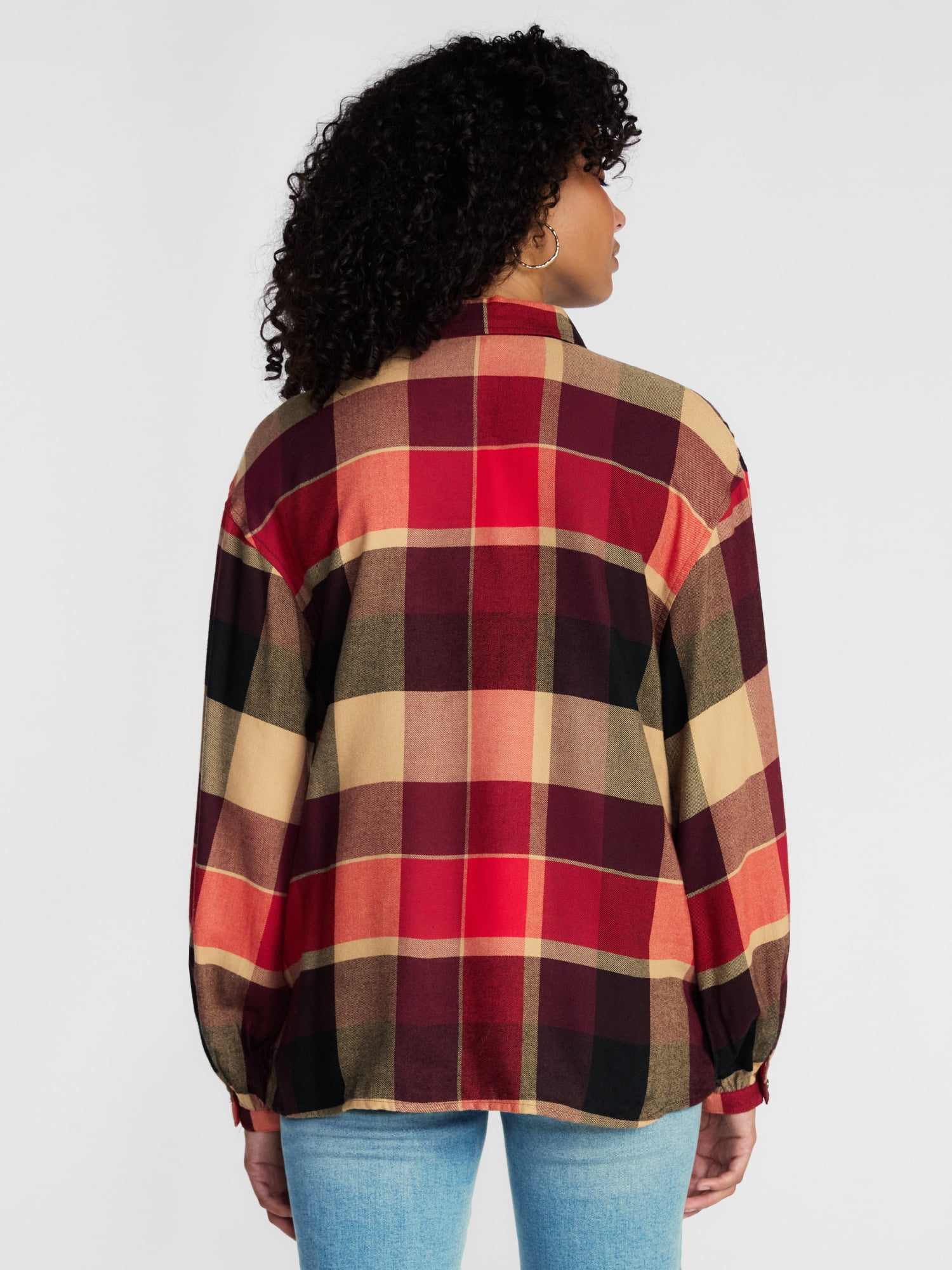 Scenario Women's Flannel Shirt with Long Sleeves, Sizes XS-XXXL