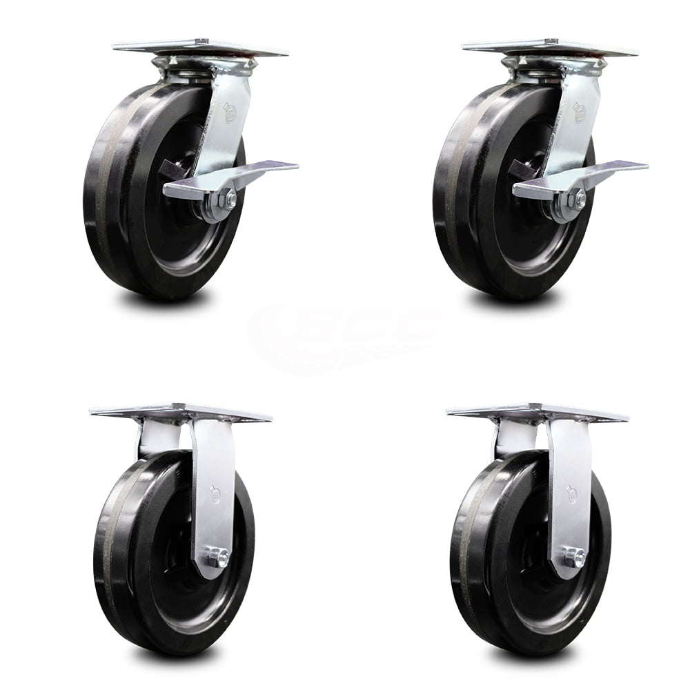 4pc 8 " RUBBER TIRE and STEEL WHEELS Caster Swivel Rigid Air Inflatable Wheel 
