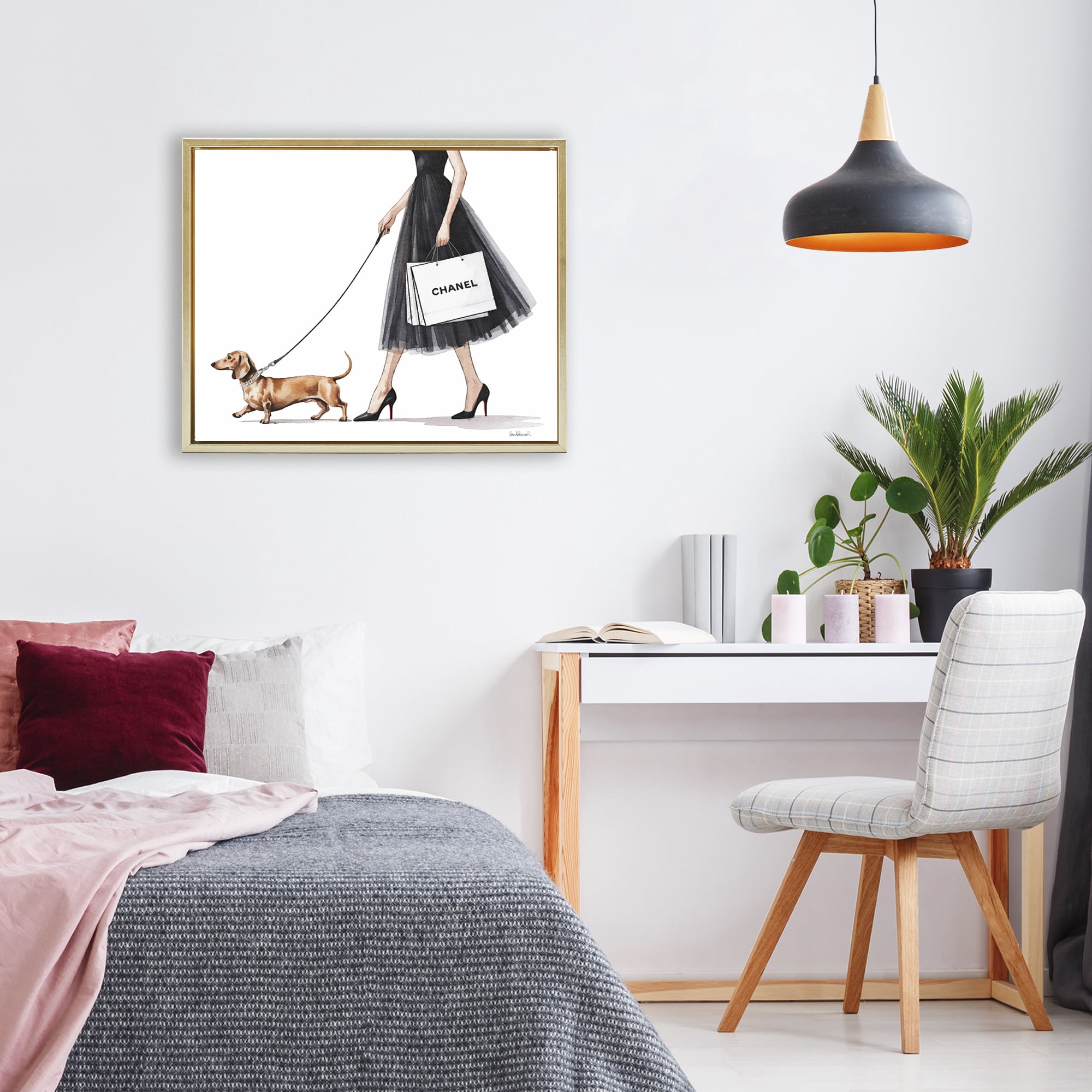 Stupell Industries Glam Dog Walking Gold Framed Floater Canvas Wall Art, design by Amanda Greenwood