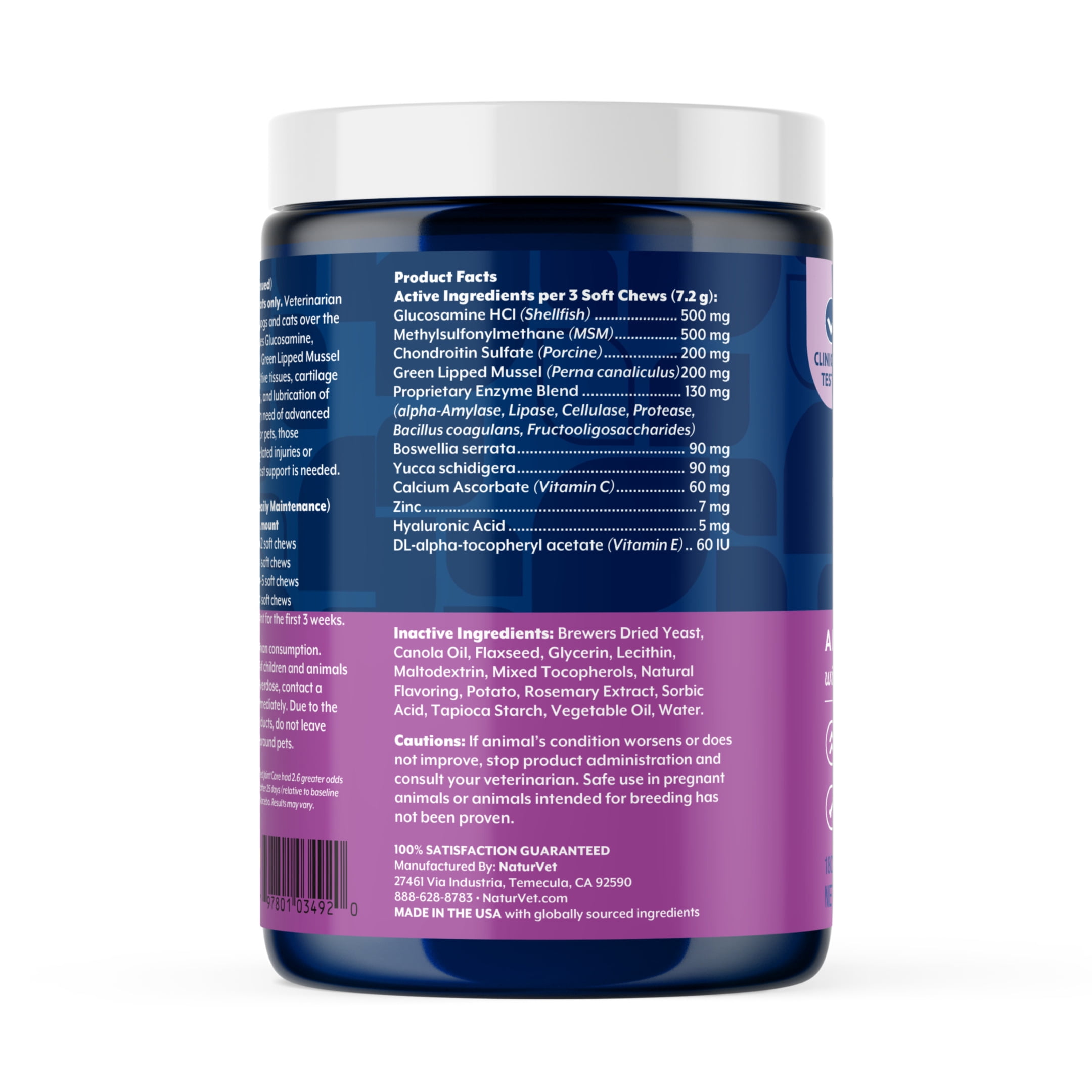 NaturVet Advanced Joint Care Hip & Joint Supplement for Dogs and Cats, Bacon and Chicken Flavor, 180 Count