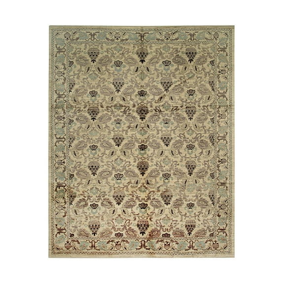 EORC Ivory Handwoven Wool Transitional? Spanish Style Rug, 8'3 x 10'4