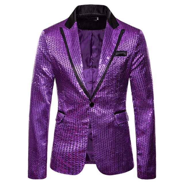 Charm Veste de Complet Ajustée Décontractée pour Homme, Veste de Complet à Boutons pour Homme, Veste de Complet en Laine pour Homme, Haut de Fête à Paillettes