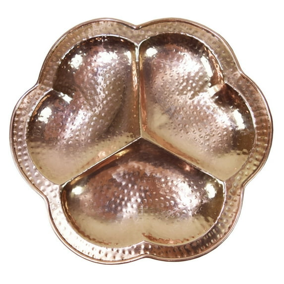 Oakland Living TRAY-HAM-CLOVER-CO Hand Hammered Solid 100 Percent Pure Copper Round Serving Tray Platter with Anti-Scratch Pads Underneath Tray