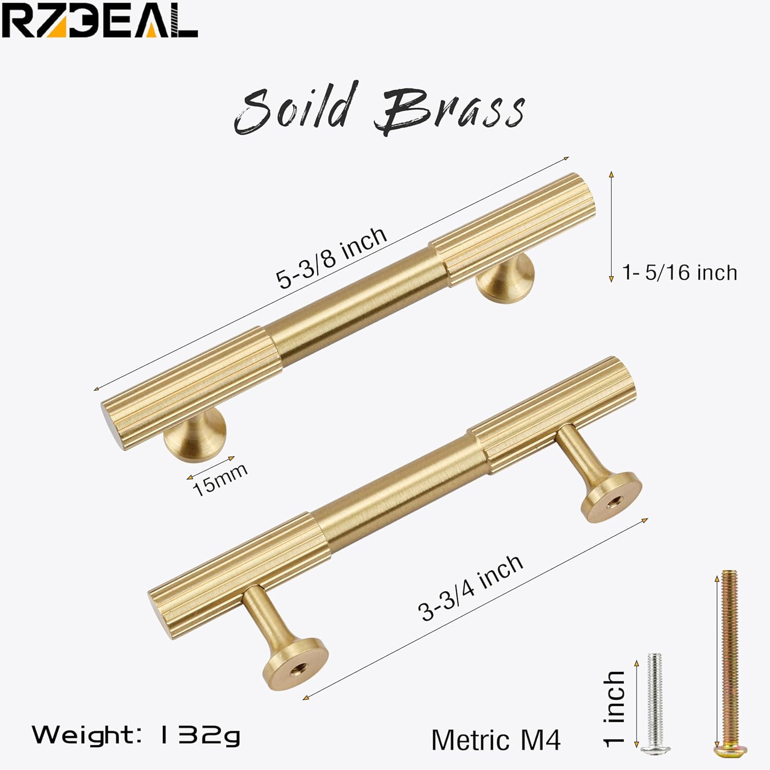 ABCISI 2pcs Solid Brass Gold Cabinet Pulls, 3-3/4-Inch Hole Centers for Kitchen Cupboard Handles Modern Drawer Dresser Pulls Bathroom Brushed Brass Cabinet Pulls Wardrobe Door Handles