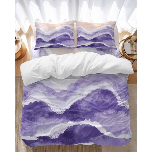 Ocean Wave Bedding Duvet Cover Set Queen Size 4 Pieces Purple Gradient Beach Boho Soft Twill Plush Quilt Cover, Include 1 Duvet Cover 1 Flat Sheet And 2 Pillow