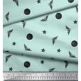 thumbnail image 2 of Soimoi Green Cotton Voile Fabric Moon,Star & Bats Halloween Print Fabric by Yard 56 Inch Wide, 2 of 3