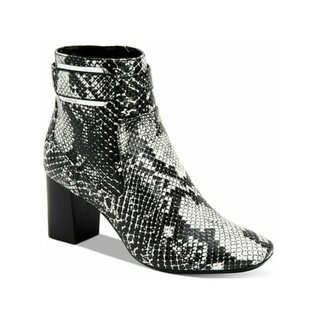 

CALVIN KLEIN Womens Black Snakeskin Buckle Accent Padded Cattee Square Toe Block Heel Zip-Up Booties 6 M
