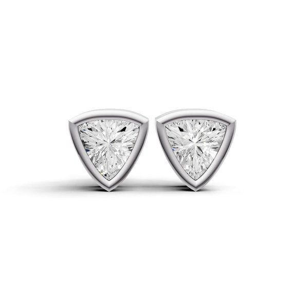 0.25 CTW Trillion Cut Lab Grown Diamond Solitaire Earrings With Bezel Setting in 14K White Gold