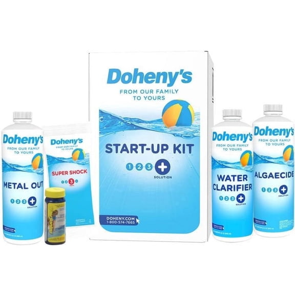 Doheny's Ultimate Pool Opening Start-Up Kit | Made in USA | Includes Metal Out, Algae Control, Clarifier & Super Shock | Prevents Stains, Rust & Scale | Free 10-Pack Test Strips | Pro-Grade Chemicals