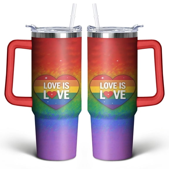 Rainbow Gradient Heart 30 Oz Tumbler with Handle Lid and Straw, Stainless Steel Double Walled Vacuum Insulated Cup, Cute Anniversary Wedding Birthday Gifts Tumbler for Women Men Friends Outdoor Indoor