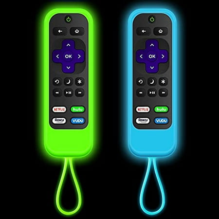 [2 Pack] silicone Roku remotes cover case Compatible with| TCL Roku | Hisense Roku remote | Roku Streaming Stick+ | Roku Streaming Stick | Insignia Roku TV Model Year 2016-2019 (Luminous Green + Blue)