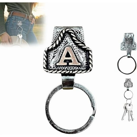 Western Cowboy Letter Keychain, Vintage Handmade Letter A-Zi Initial Keychain Clip, Personality Metal Key Chain for Belt