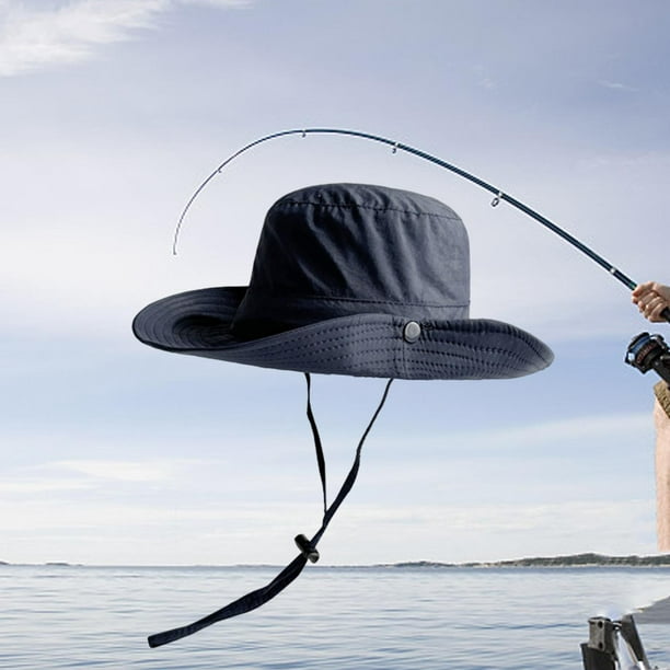 Bucket Hat with Strings Durable Trendy Fishing Hat for Fishing Walking  Beach Navy Blue 