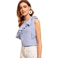 thumbnail image 3 of Blusa informal sin mangas con volantes y nudo en un hombro para mujer oso de fresa  vestir, 3 of 5