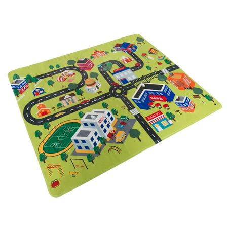 Baby Play Mat for Kids, Microfiber Flannel Fleece & Foam Mat with Non Slip Back and City Scene for Toddlers, Boys and Girls by Hey! Play!