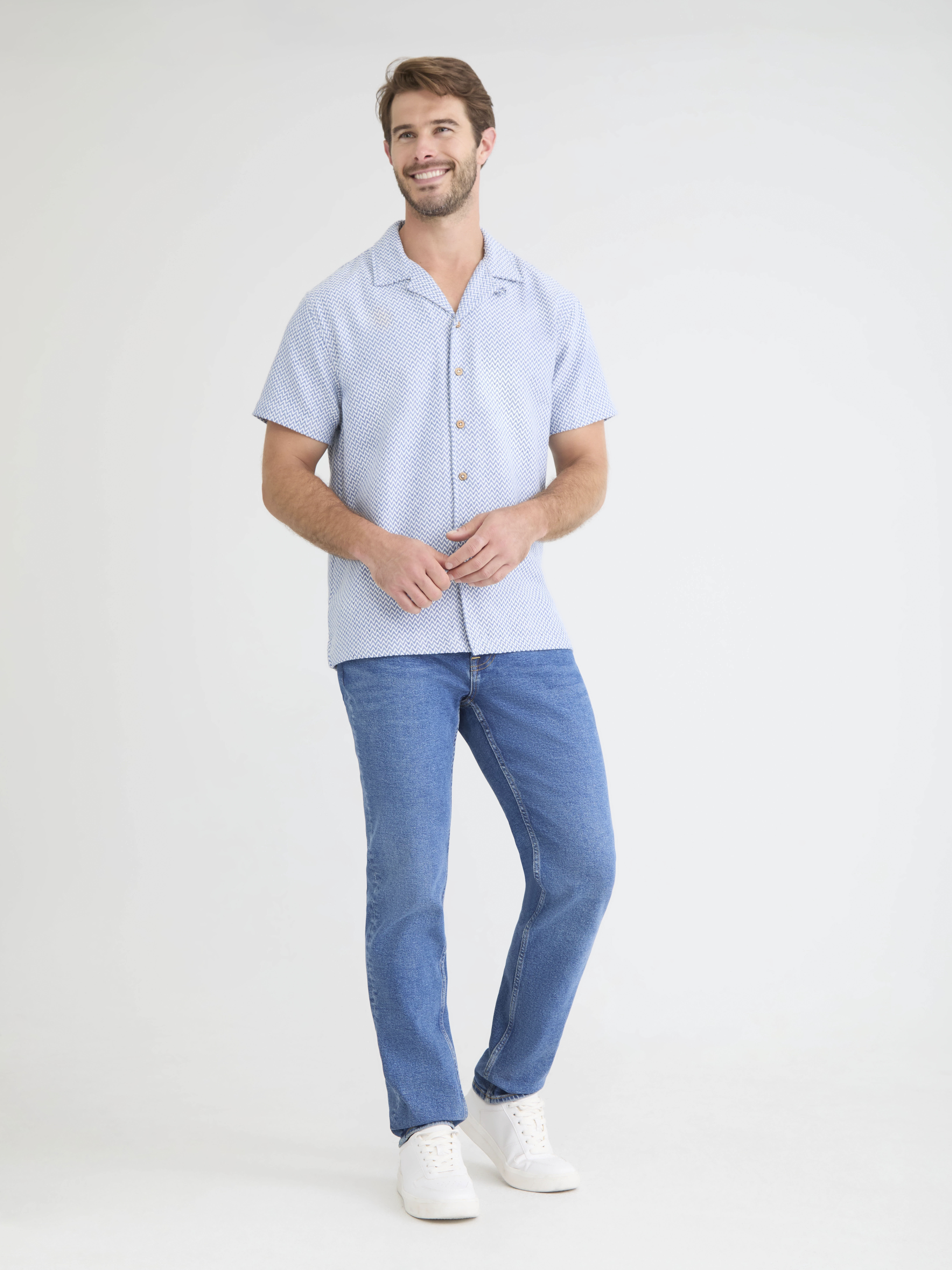 Fly By Night Men's and Big Men's Riviera Dobby Button Up Shirt with Short Sleeves, Sizes S-3XL