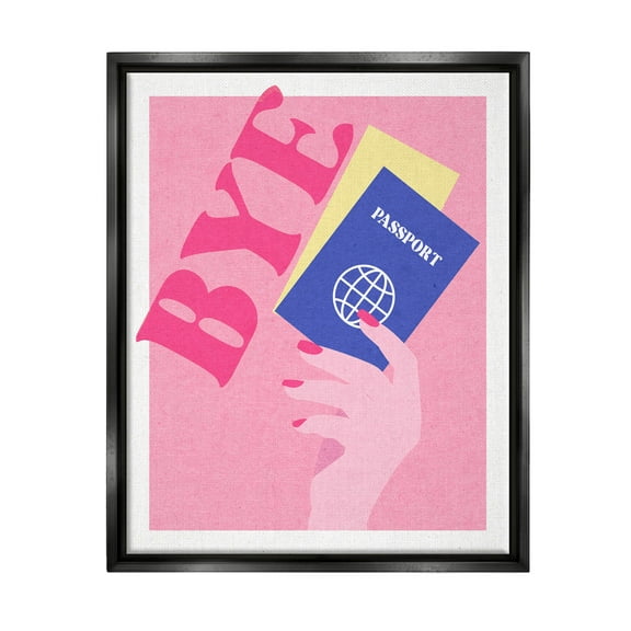 Stupell Industries Bye Holding Travel Passport Graphic Art Jet Black Floating Framed Canvas Print Wall Art, Design by Daphne Polselli