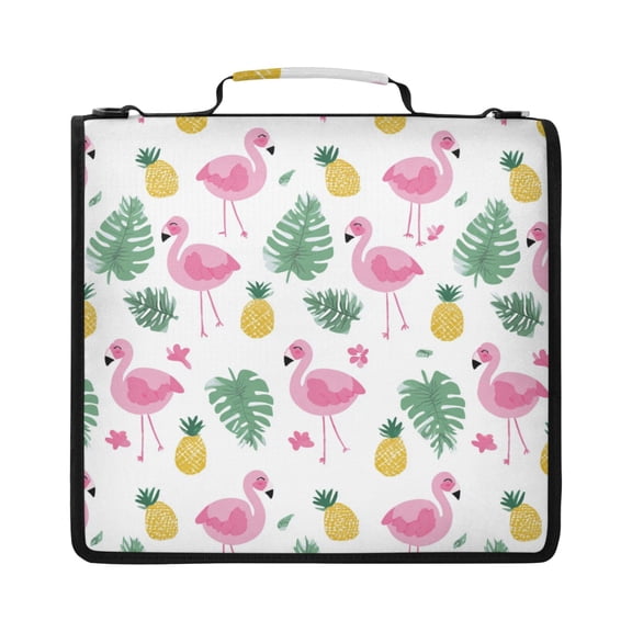 Zipper Binder with Shoulder Strap 2 inch 3 Ring Waterproof File Folder Organizer Bag 500 Sheet Flamingo and Pineapple Pattern