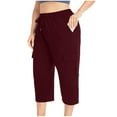 thumbnail image 4 of Capri Pants for Women Summer Casual Elastic High Waist Plus Size Wide Straight Leg Cropped Cargo Pants with Pockets, 4 of 7