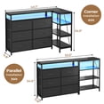 thumbnail image 3 of Afuhokles 6 Drawer Dressers for Bedroom with Charging Station and LED Light, 6 PU Drawers, 3 Open Shelves, Black, 3 of 8
