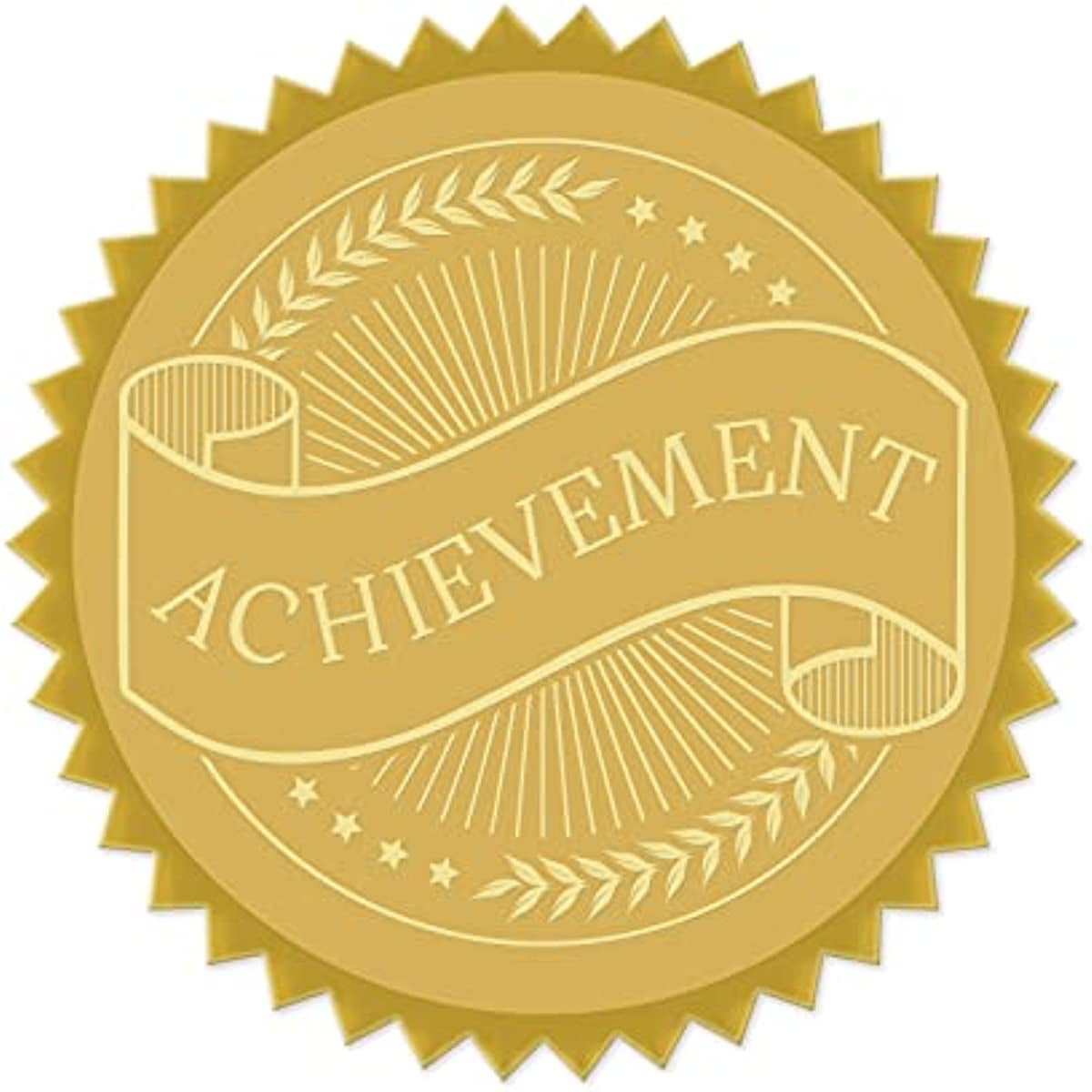 Gold Foil Certificate Seals Achievement 2" Round Self Adhesive Embossed