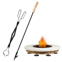 Uten 2-Piece Fire Pit Tool Set, 32" Fireplace Poker & 25.3" Log Grabber Tongs, Rust Resistant Black Finish for Indoor & Outdoor Fireplaces and Camping