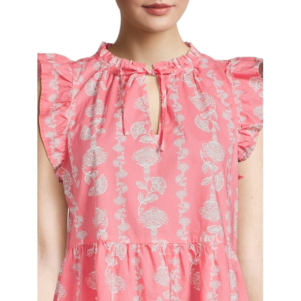 time and tru women's tiered cotton poplin dress Time and Tru Women's Tiered Cotton Poplin Dress