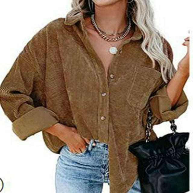 Women Shacket Shirt Ladies Oversized Waffle Jacket Long Sleeve Loose Fit Button Down Casual Tops Streetwear