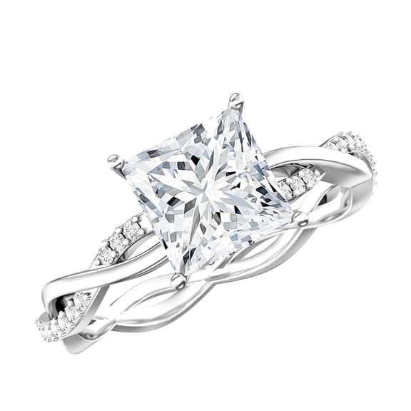 Rosec Jewels Lab Grown Diamond Princess Cut Engagement Ring with Hidden Halo (2 Carat, E-VS1 Grade) - IGI Certified Diamond Ring, 925 Sterling Silver, US 4.00