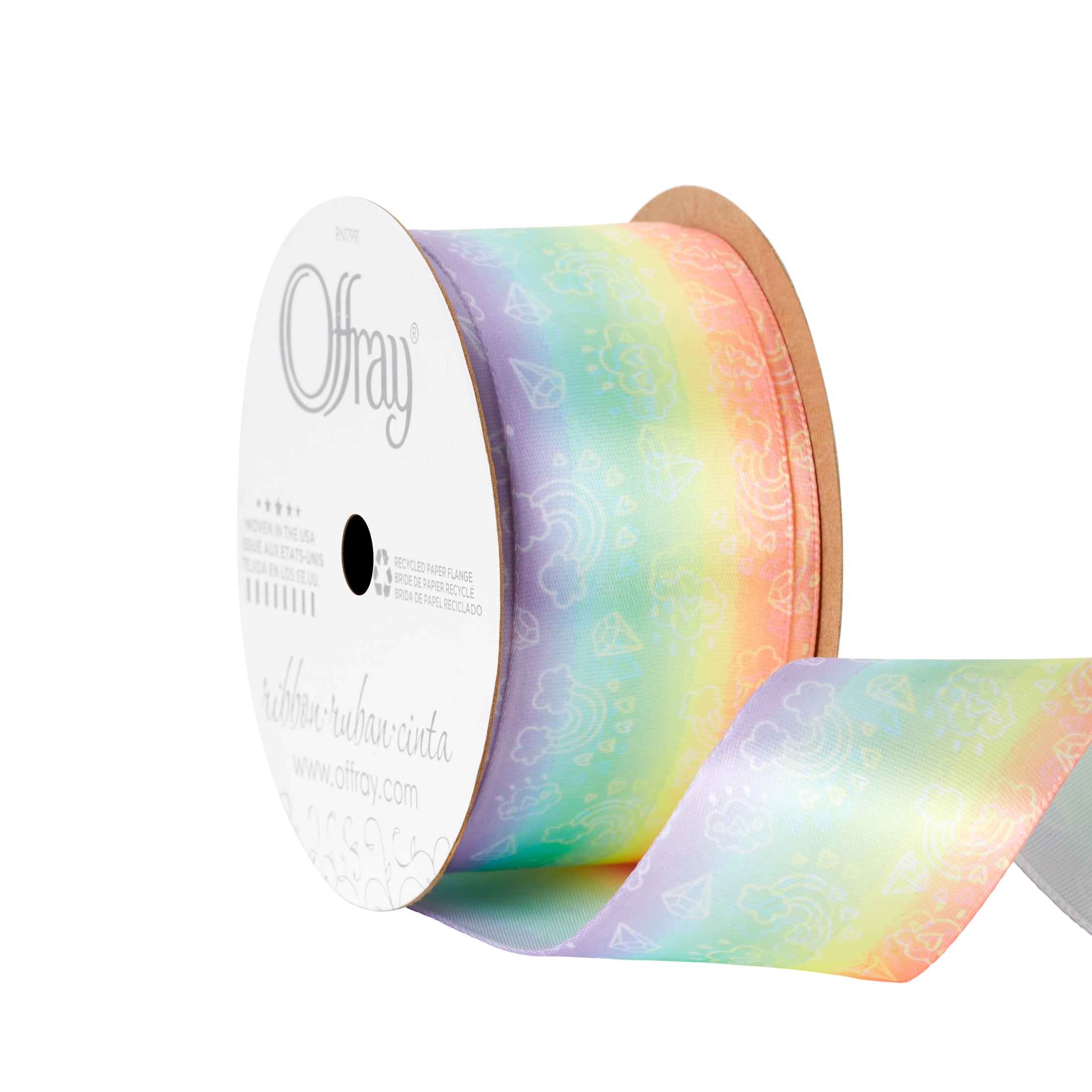 Offray Ribbon, Multi-Color 1 1/2 inch Rainbow Satin Ribbon for Sewing, Crafts, and Gifting, 9 feet, 1 Each