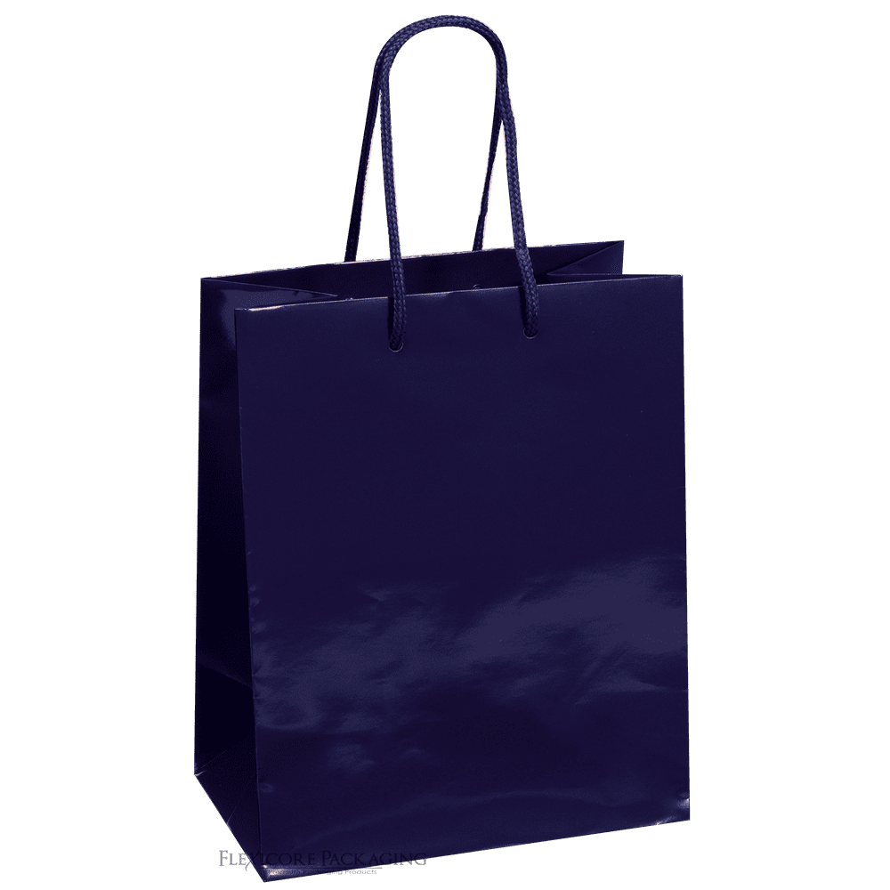 Navy Blue Gloss Paper Bag, 8"x4"x10", 25ct