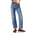 thumbnail image 2 of Women Middle Waist Light Washed Straight Leg Denim Pants Casual Ankle Jeans, 2 of 7
