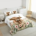 thumbnail image 3 of Feelyou Highland Cattle Kids Bedding Comforter Set, Pink Groovy Floral Twin Comforter Sets, Rustic Farmhouse Theme Reversible Bedding Set, Super Cozy Room Decor, 2 Pieces, 3 of 8