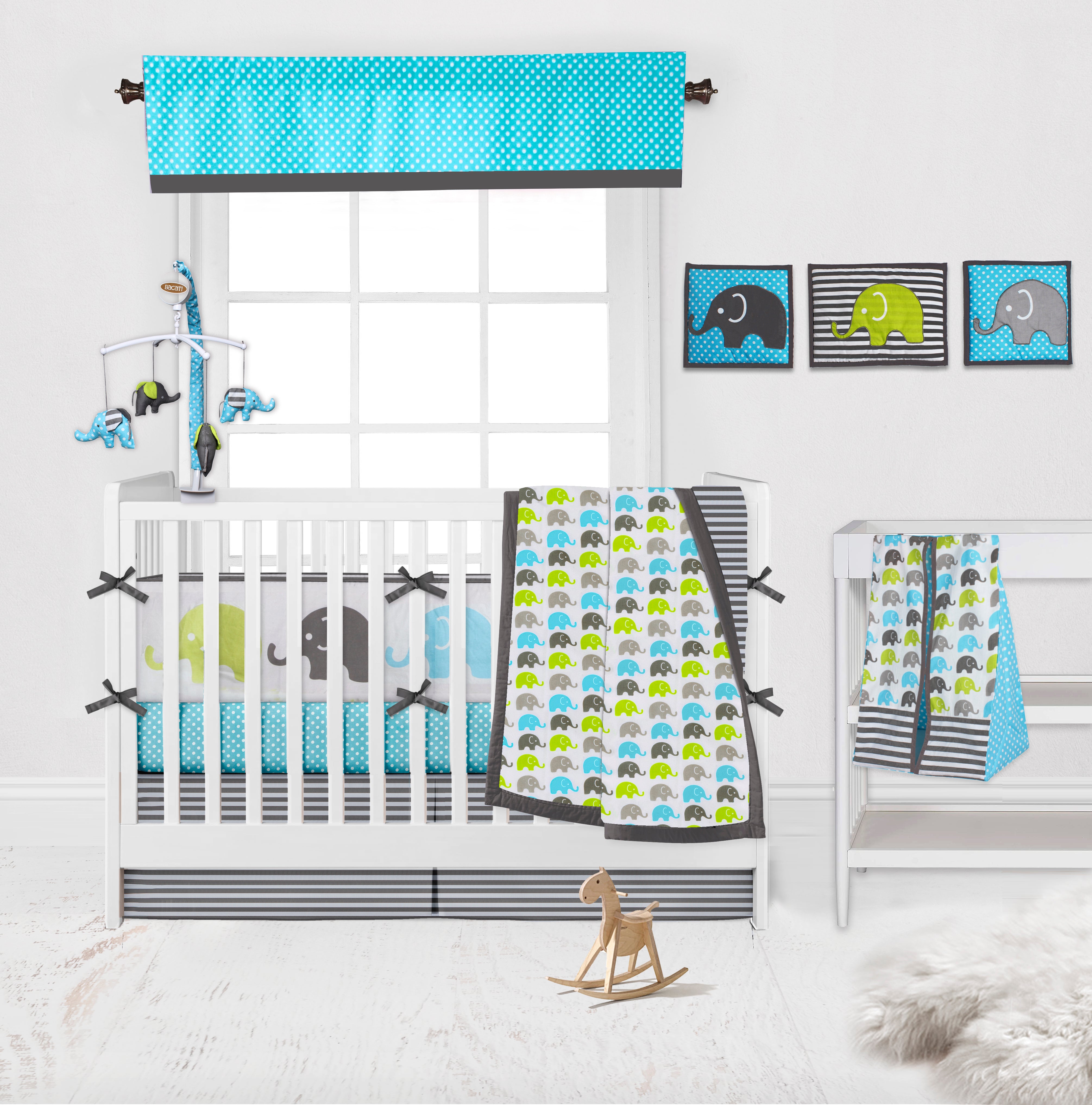 Bacati - Elephants Aqua/Lime/Grey Musical Baby Crib Mobile