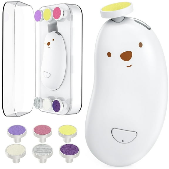 JUUTREN Baby Nail Clippers, Electric Nail Trimmer with LED Light, Gentle Baby Nail File Grooming Kit with 6 Replacement Heads & Storage Case for Infant Toddler or Adults Toes Fingernails Care