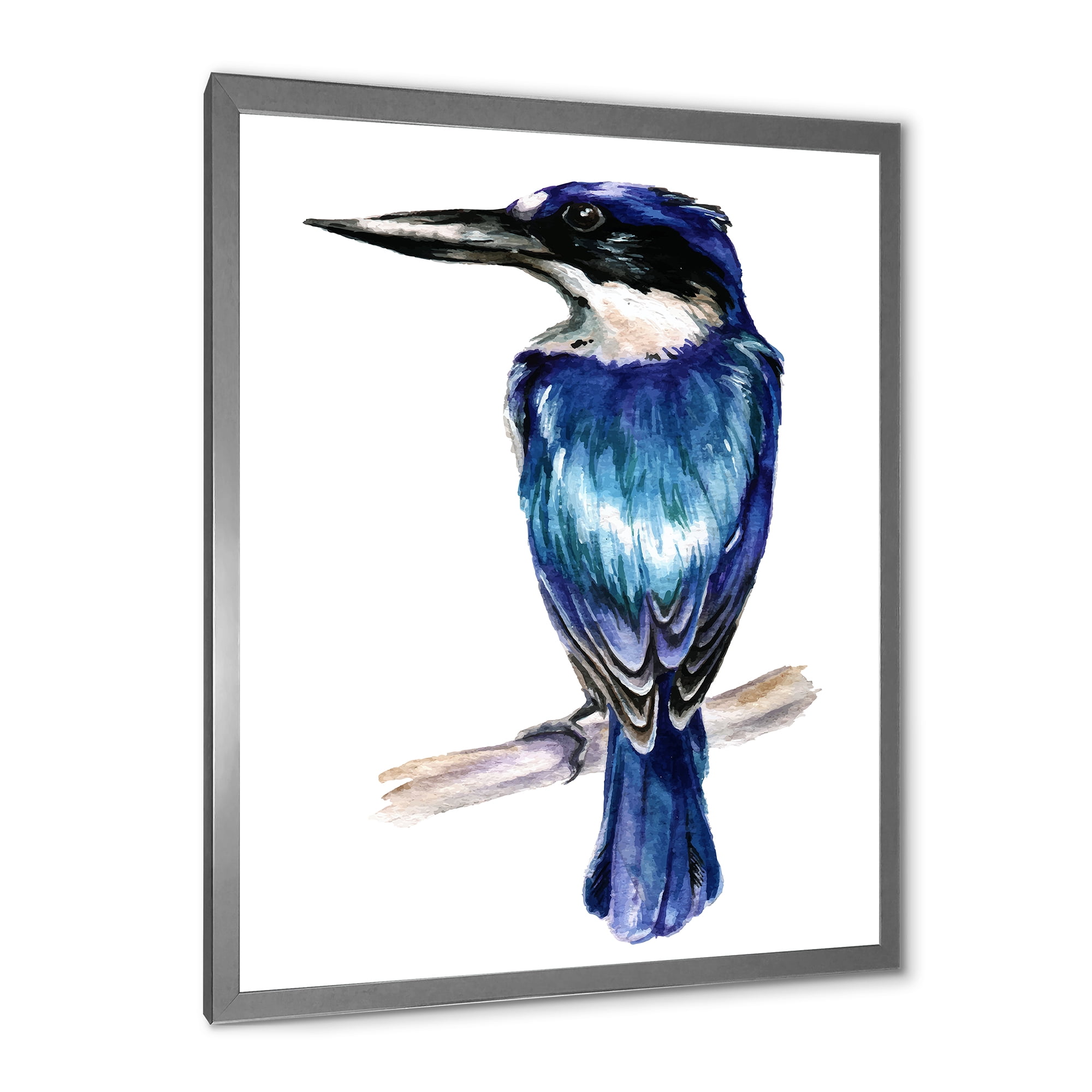 Designart 'Style Blue Kingfisher Bird' Traditional Framed Art Print