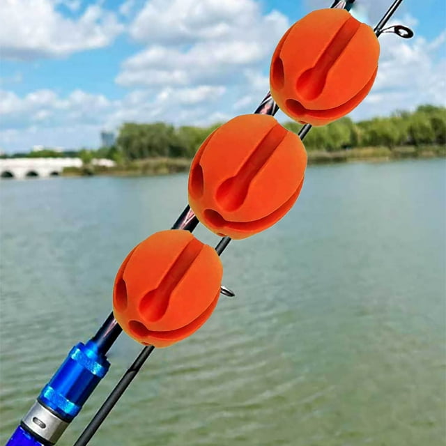 Riforla Support de Canne à Pêche Attache Support de Hameçon en Silicone Sangles de Support de Canne à Pêche 5 Trous Extracteur de Canne Clip de Canne Protecteur de Rangement 3 Pcs Pêche Orange